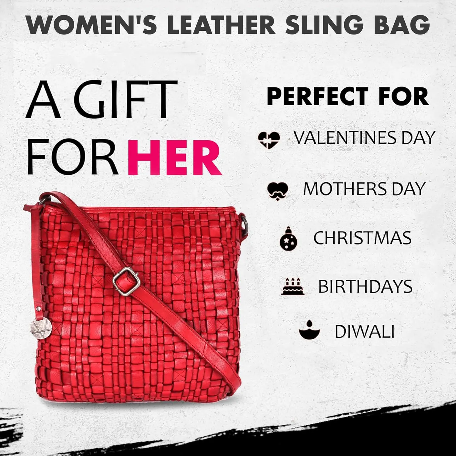 Genuine Leather Crossbody Sling Bag for Women, Purse for Women Trendy Casual Office Bag with Adjustable Strap