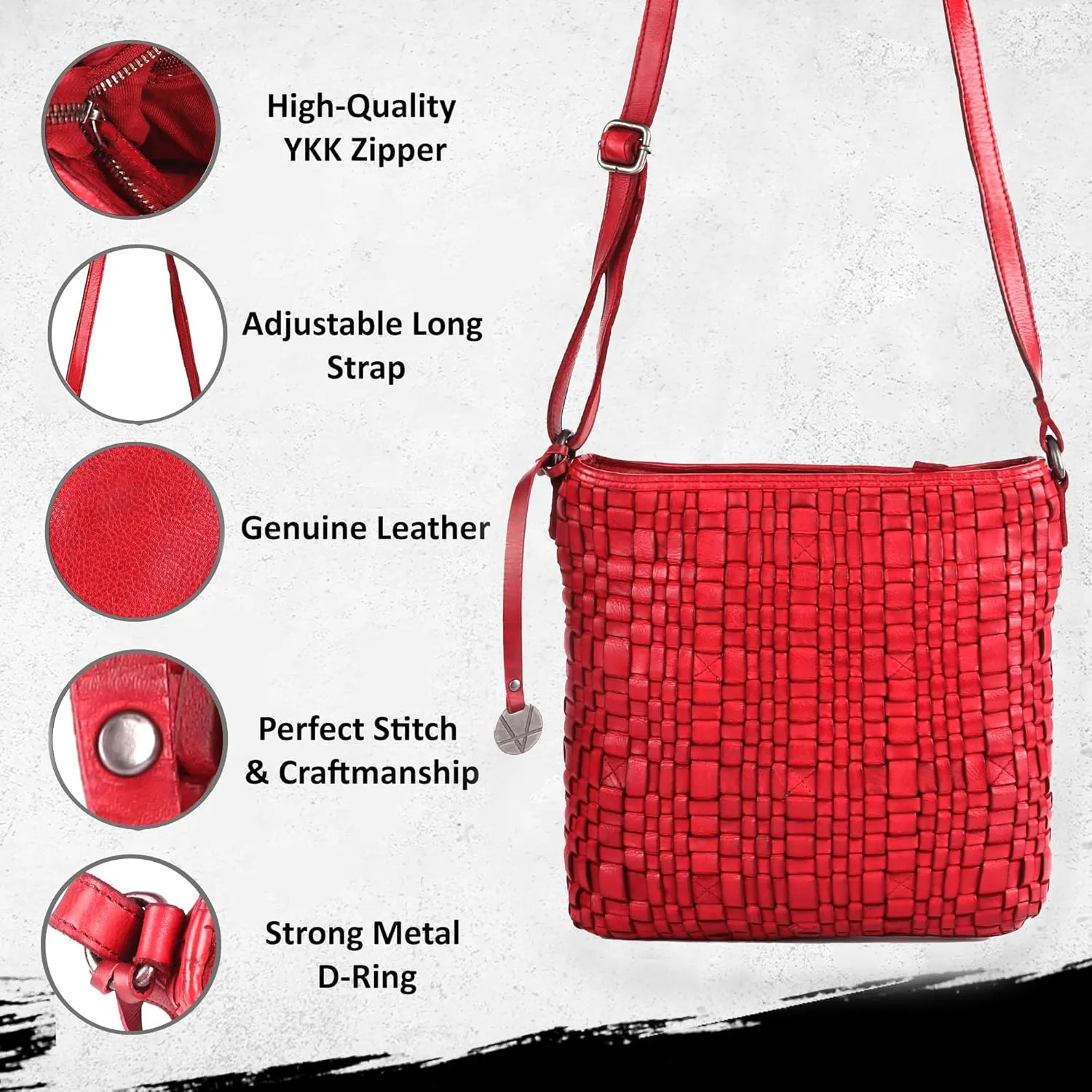 Genuine Leather Crossbody Sling Bag for Women, Purse for Women Trendy Casual Office Bag with Adjustable Strap