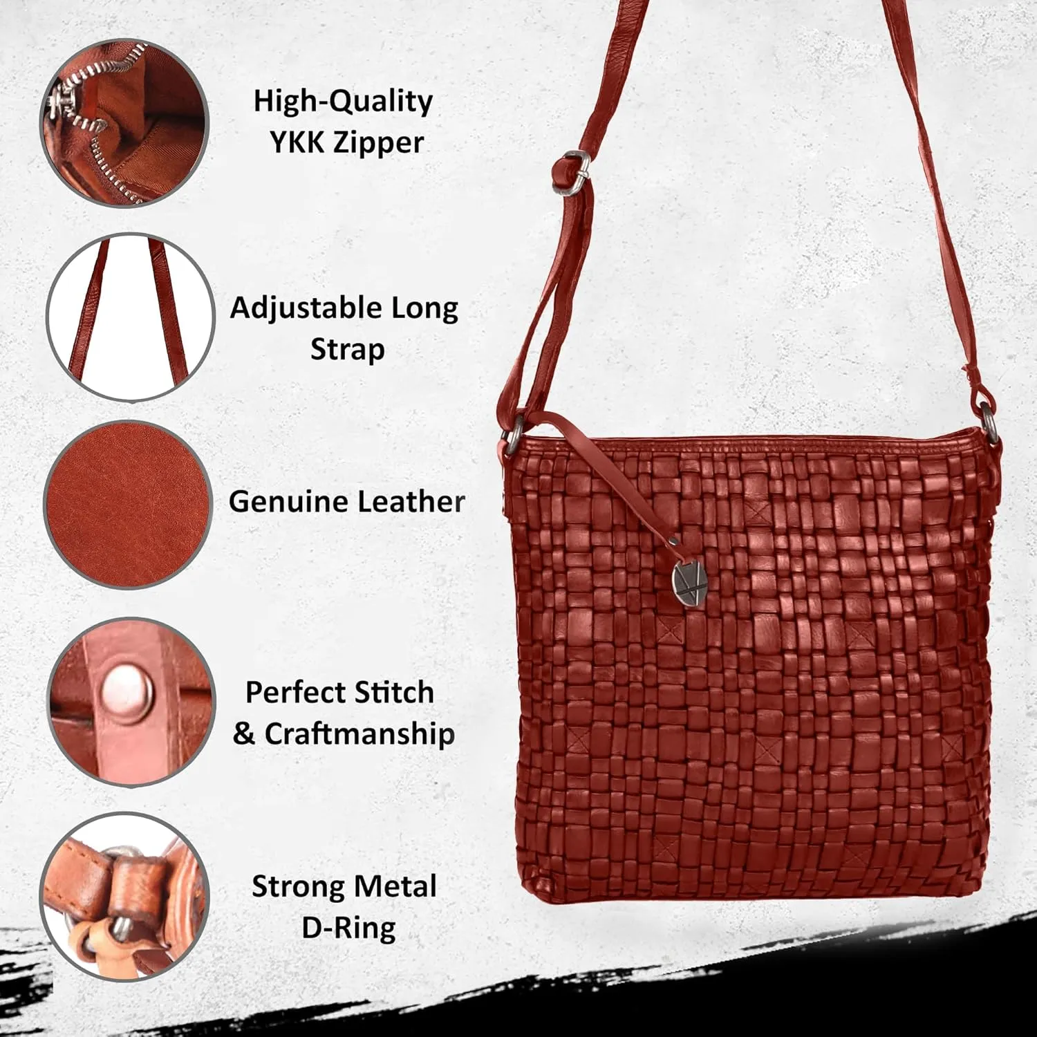 Genuine Leather Crossbody Sling Bag for Women, Purse for Women Trendy Casual Office Bag with Adjustable Strap