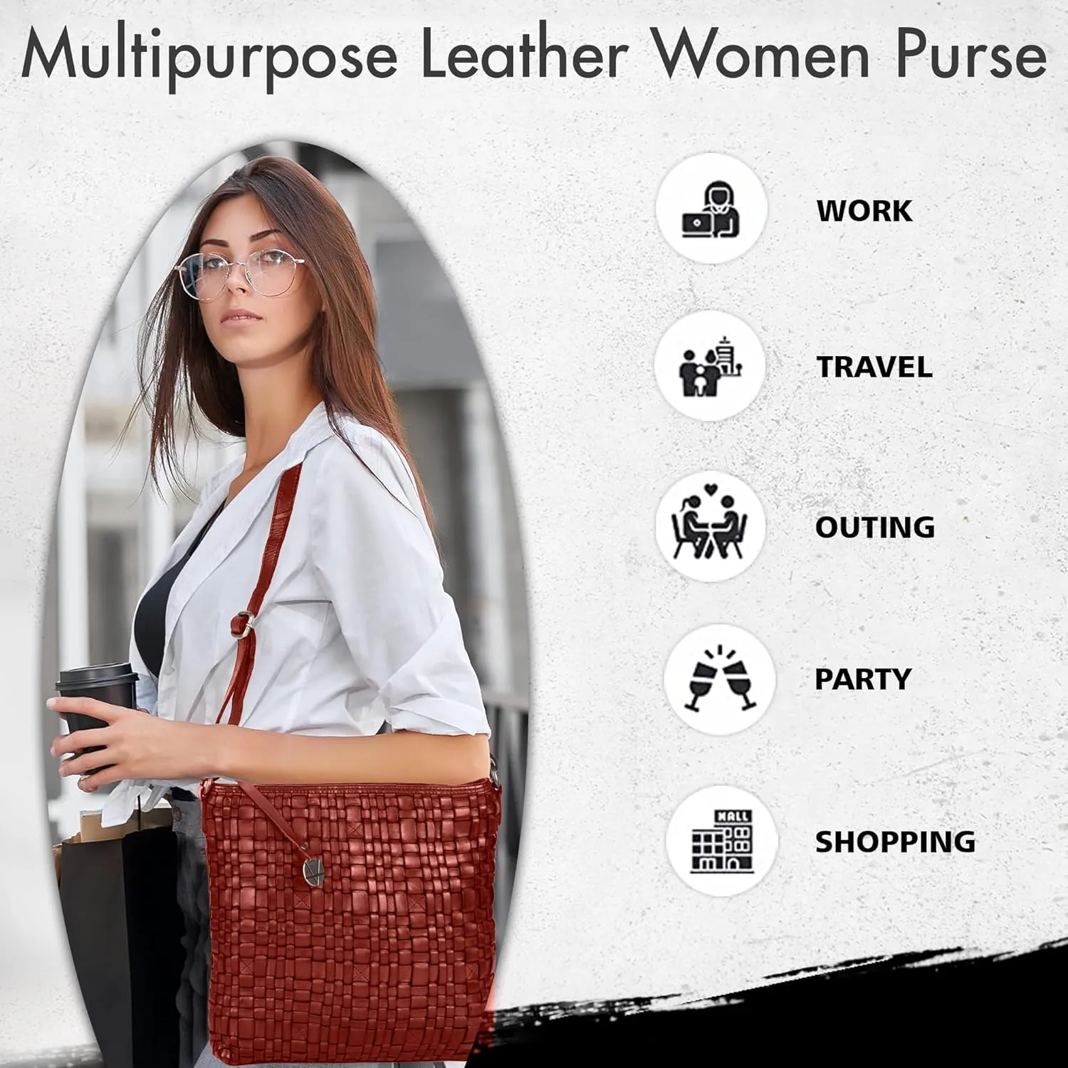 Genuine Leather Crossbody Sling Bag for Women, Purse for Women Trendy Casual Office Bag with Adjustable Strap