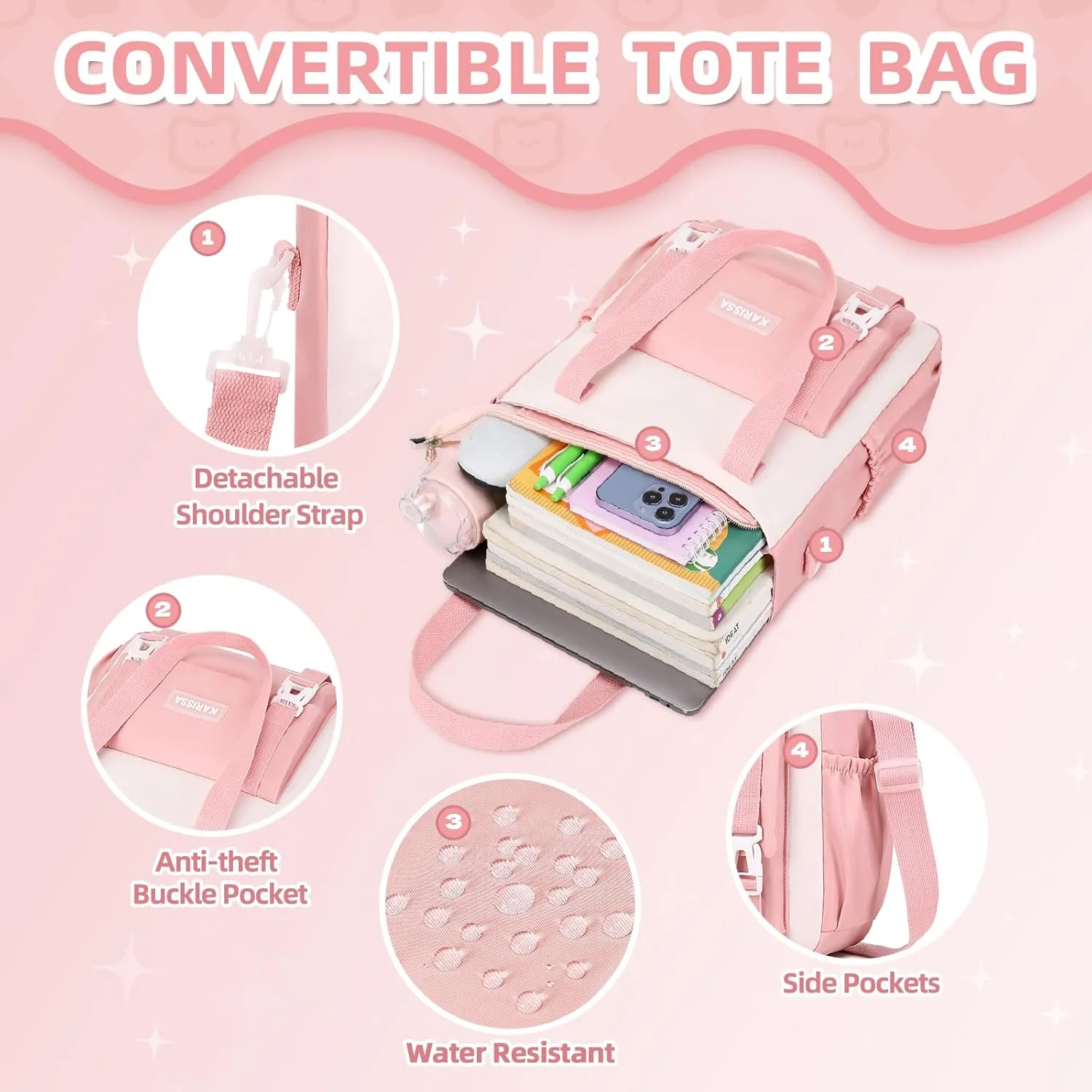 Girls Backpack, 3pcs Sets Kids Backpack for Girls with Anti-theft Back Pocket, Lightweight School Bookbag Water Resistant Tote Bag with Pencil case for Elementary Primary School, Pink