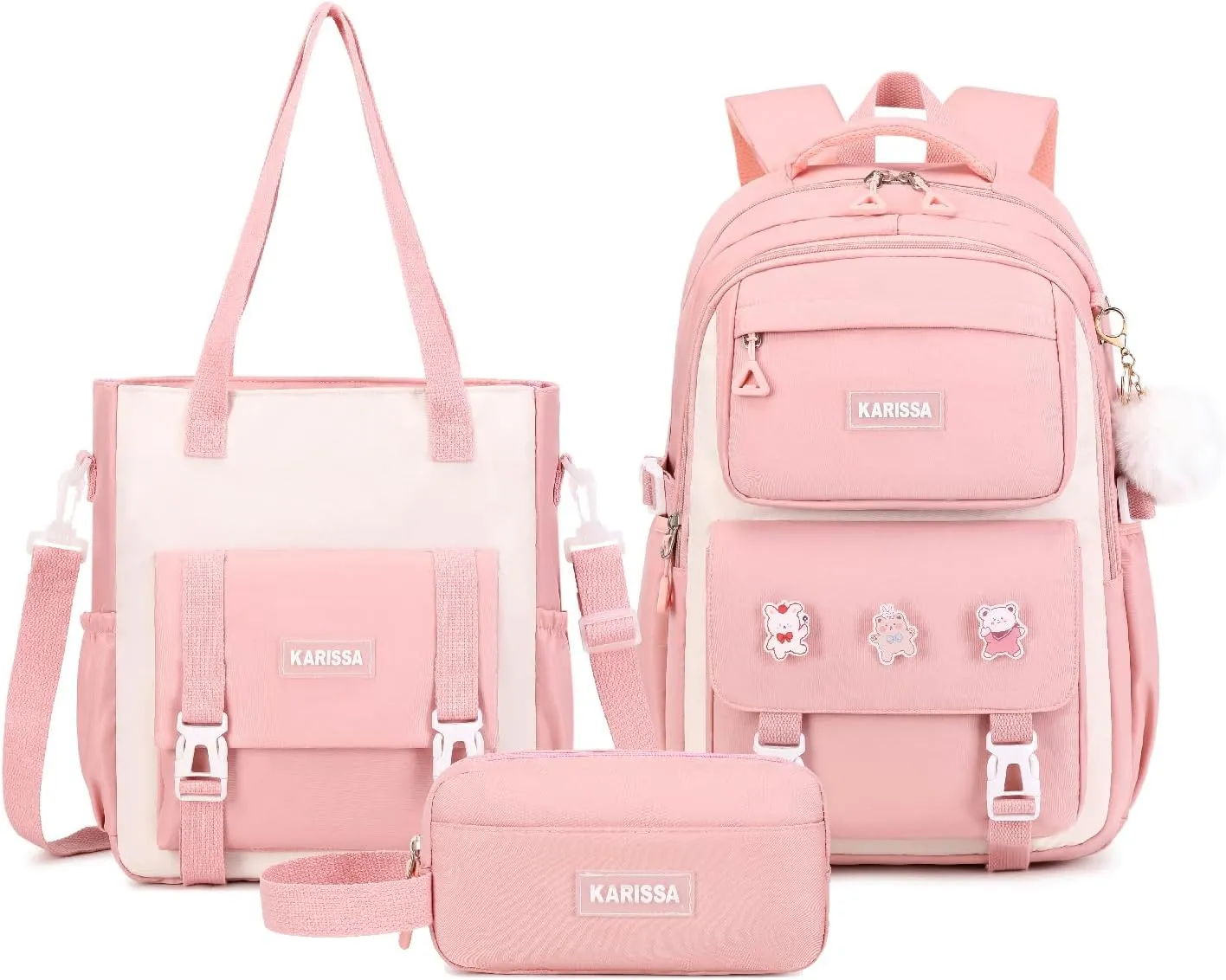 Girls Backpack, 3pcs Sets Kids Backpack for Girls with Anti-theft Back Pocket, Lightweight School Bookbag Water Resistant Tote Bag with Pencil case for Elementary Primary School, Pink