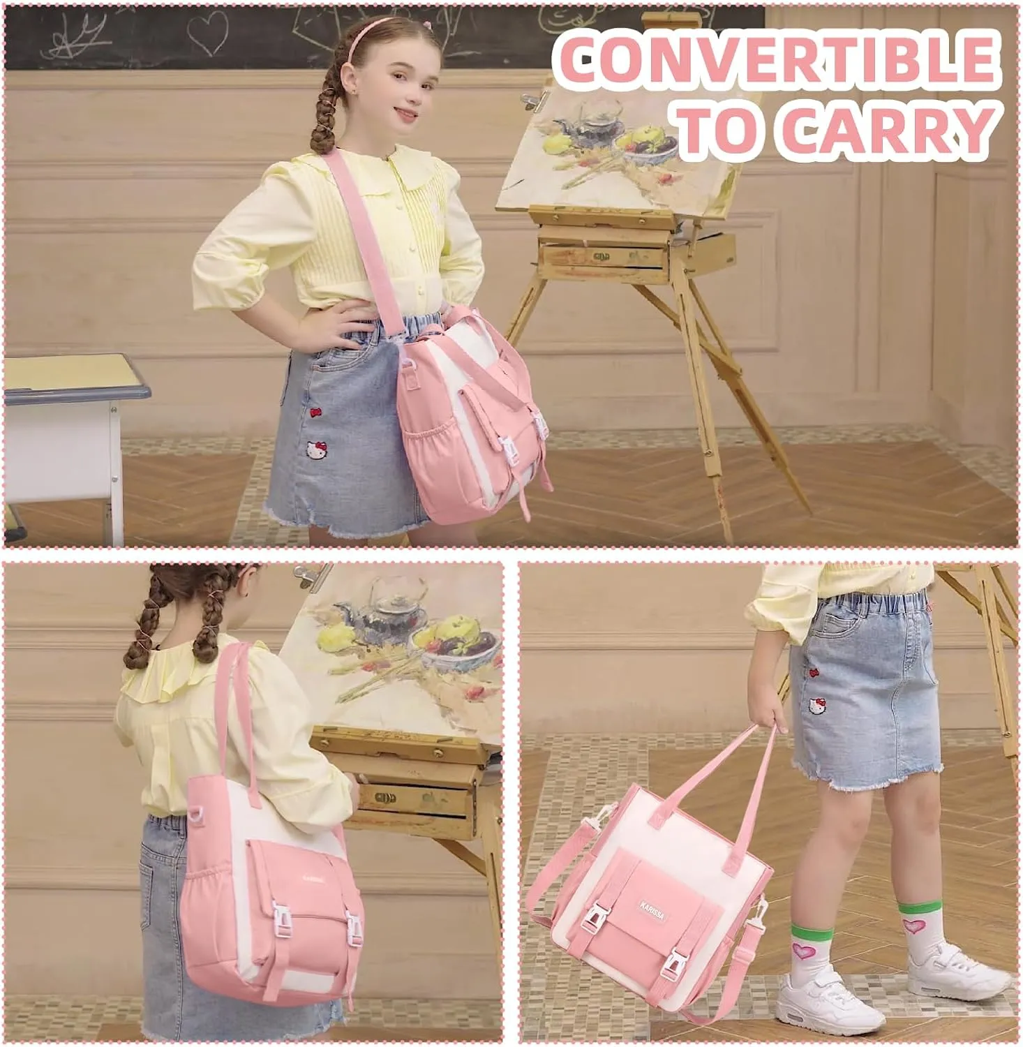 Girls Backpack, 3pcs Sets Kids Backpack for Girls with Anti-theft Back Pocket, Lightweight School Bookbag Water Resistant Tote Bag with Pencil case for Elementary Primary School, Pink