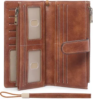 GOIACII Womens Wallets Large Capacity Credit Card Holder Rfid Wallet Women Double Zipper Pocket Leather Bifold Ladies Wristlet Clutch Wallet