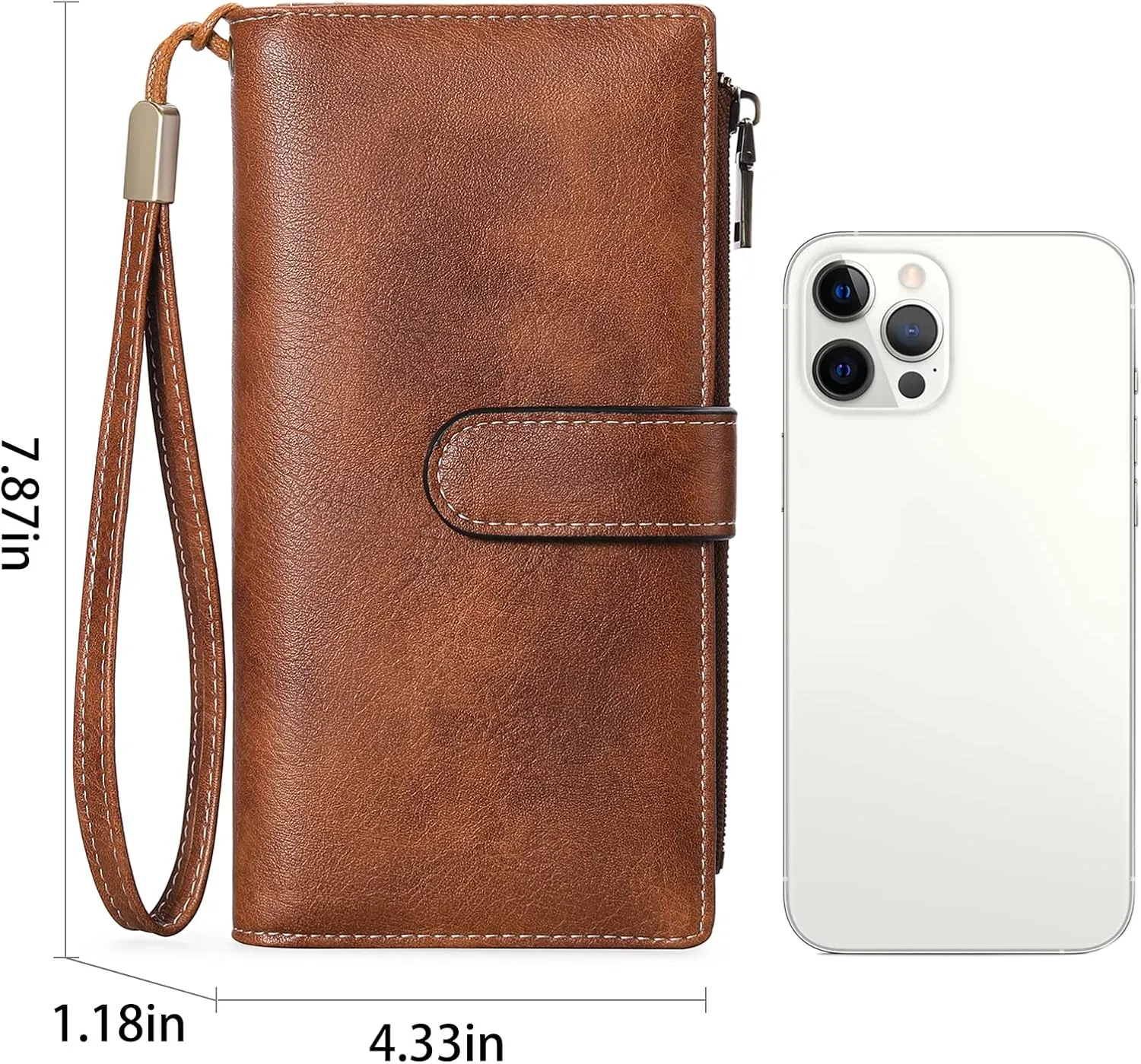 GOIACII Womens Wallets Large Capacity Credit Card Holder Rfid Wallet Women Double Zipper Pocket Leather Bifold Ladies Wristlet Clutch Wallet