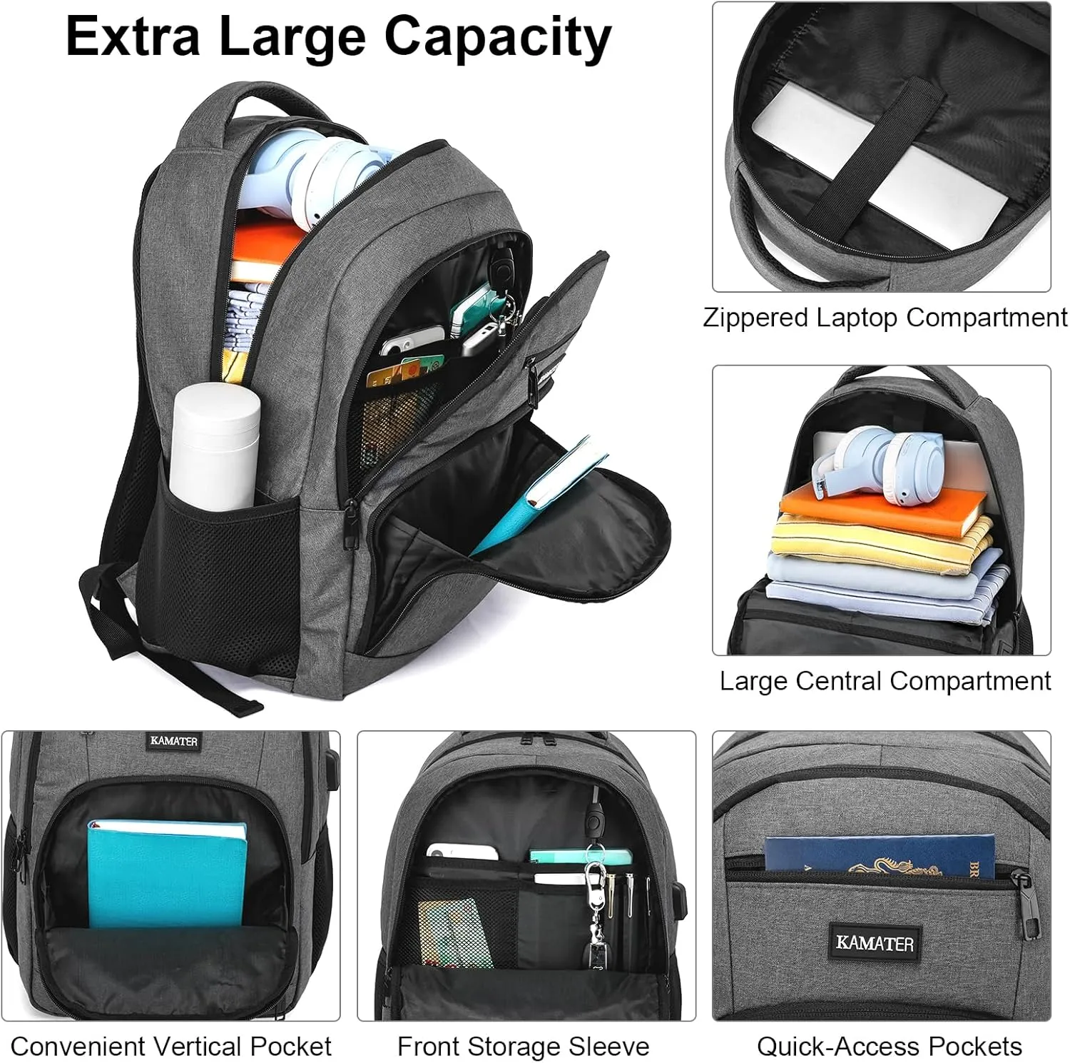 Grey Backpack for School, School BackPack for Teens, Boys and Girls, with 17.3 inch Laptop Bookbag for College High School, Large Computer Back Pack with Compartments for Men & Women