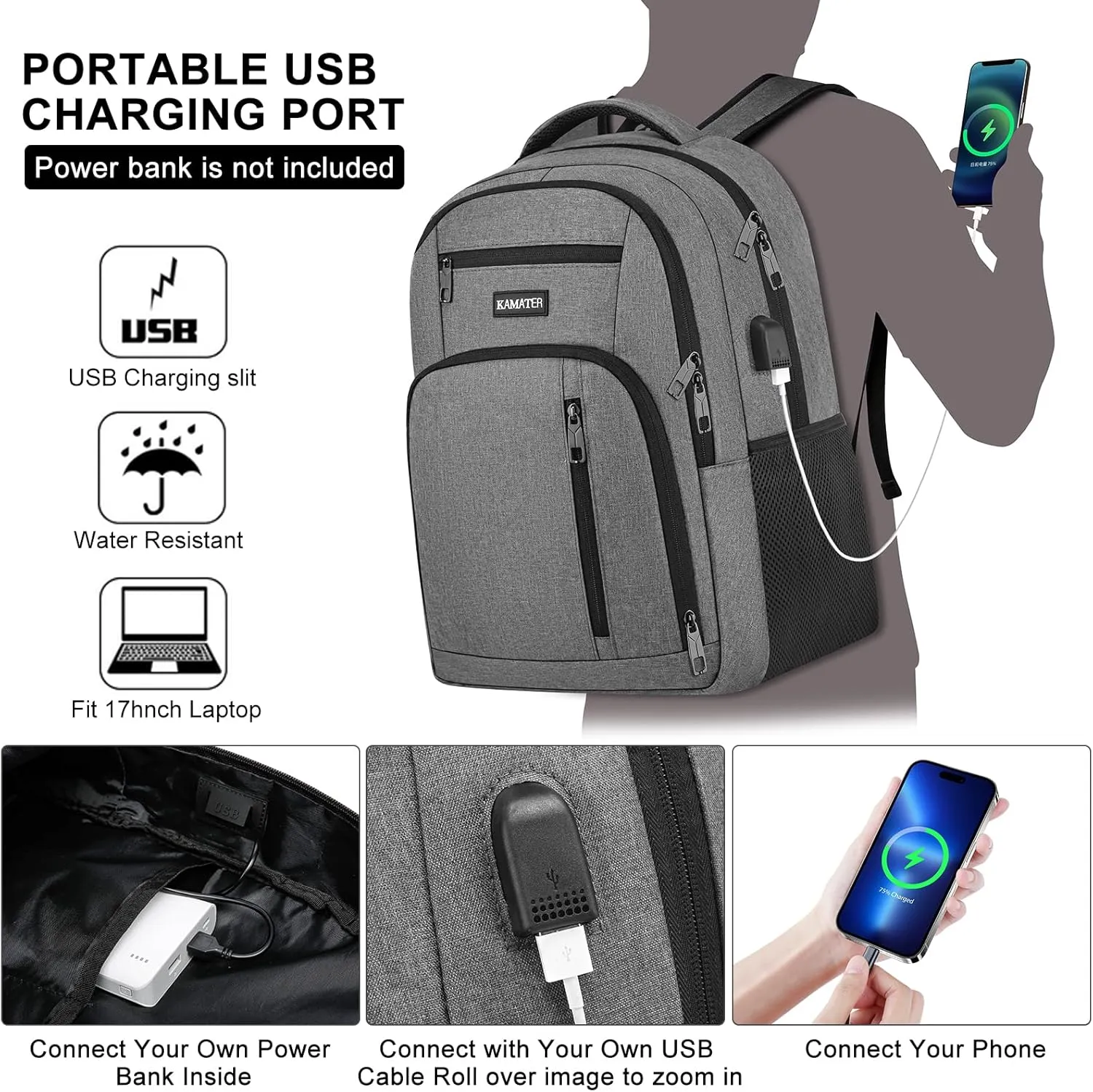 Grey Backpack for School, School BackPack for Teens, Boys and Girls, with 17.3 inch Laptop Bookbag for College High School, Large Computer Back Pack with Compartments for Men & Women
