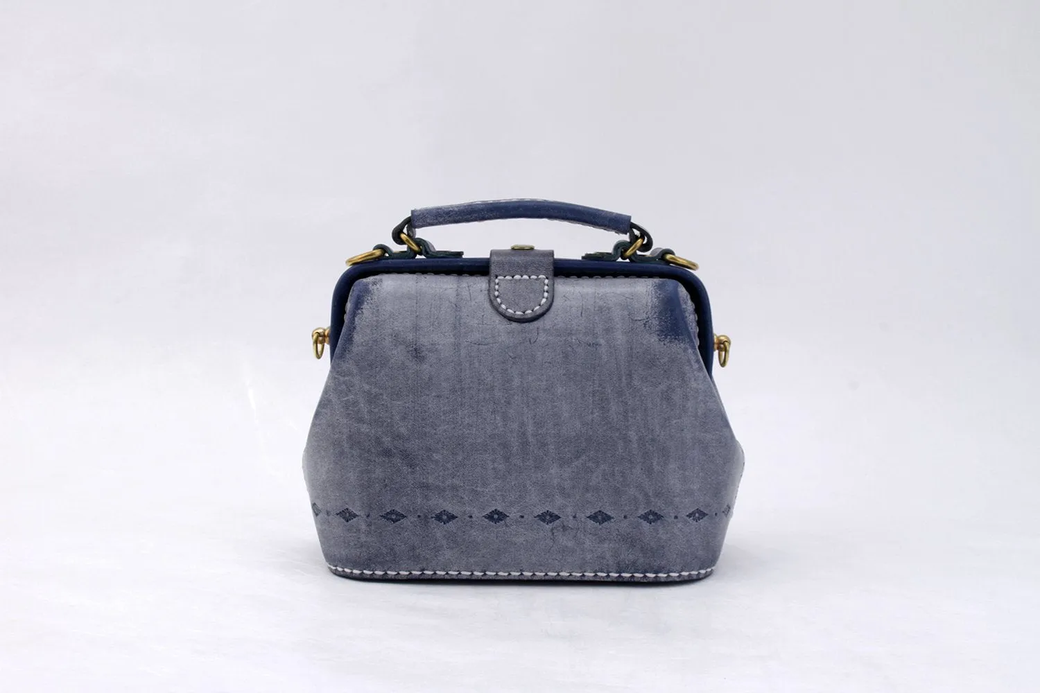 Handmade Womens Blue Leather Mini doctor Handbag shoulder doctor bags for women