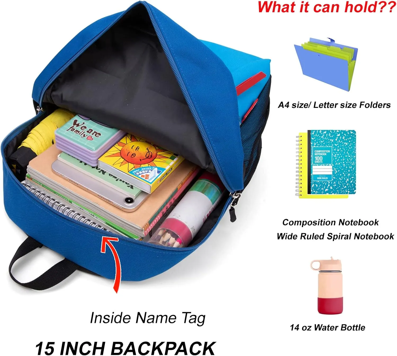 HawLander Little Kids Backpack for Boys Toddler School Bag Fits 3 to 6 years old, 15 inch, Blue