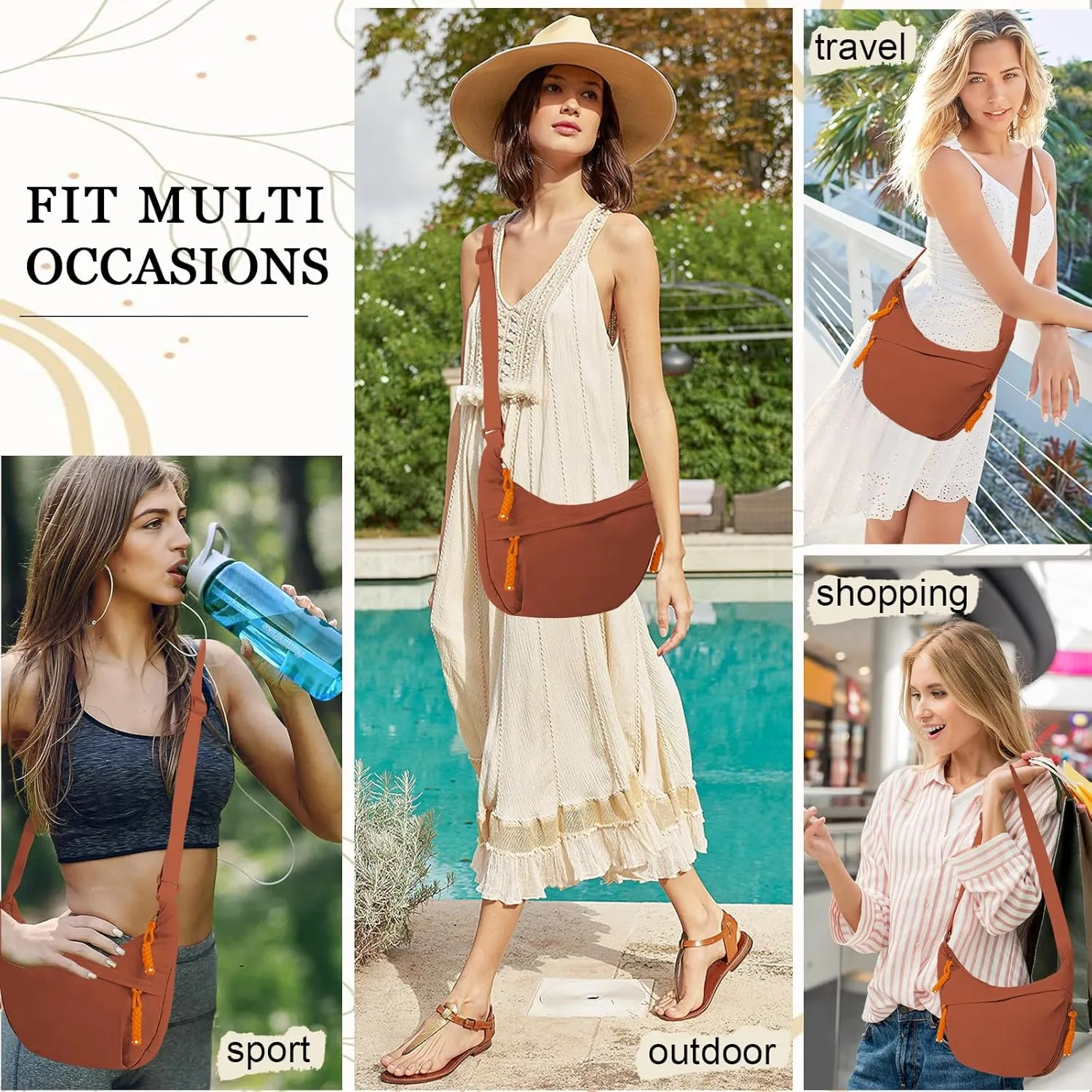 Hobo Bag for Women Men Crescent Crossbody Bag Small Shoulder Nylon Dumpling Bag with Adjustable Strap