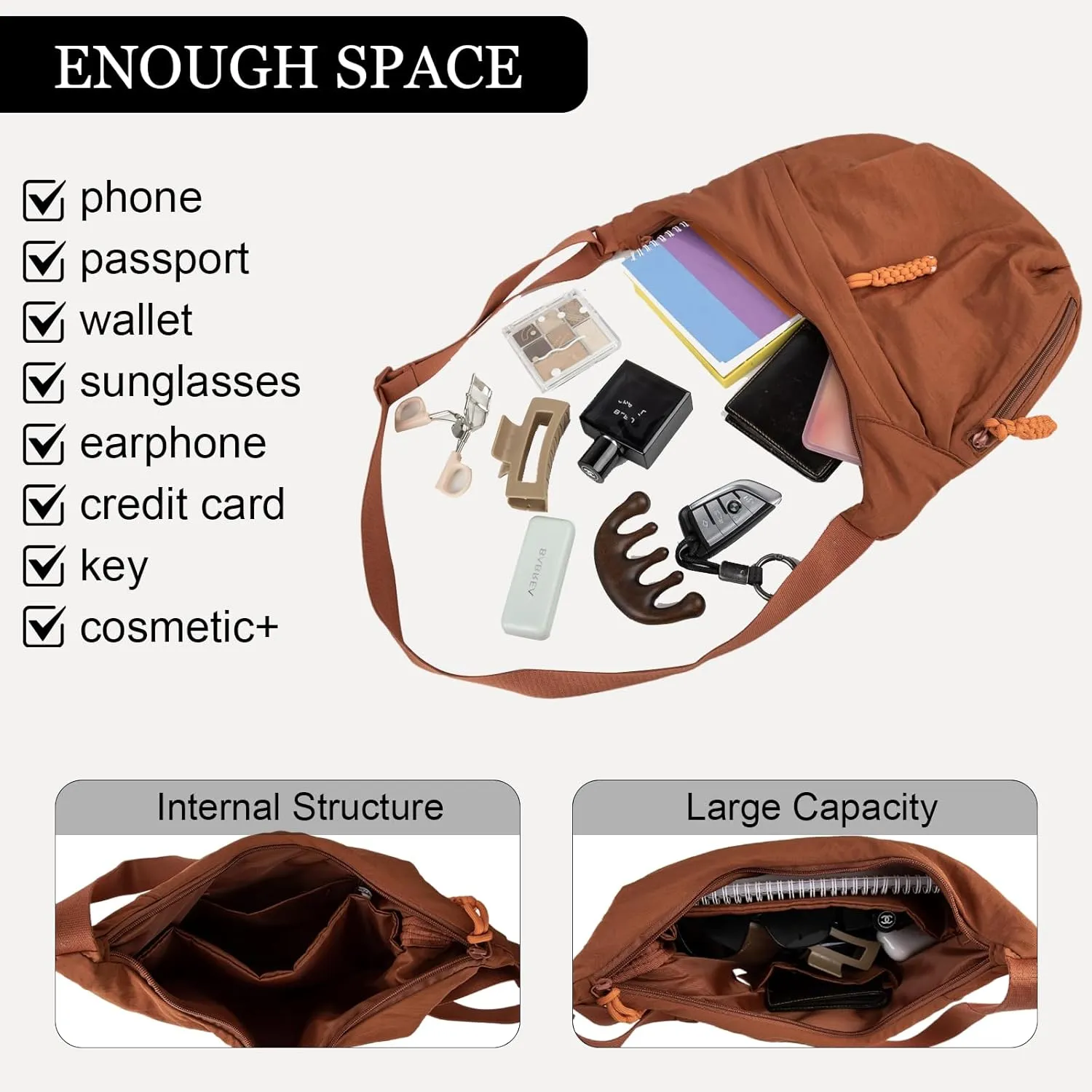 Hobo Bag for Women Men Crescent Crossbody Bag Small Shoulder Nylon Dumpling Bag with Adjustable Strap