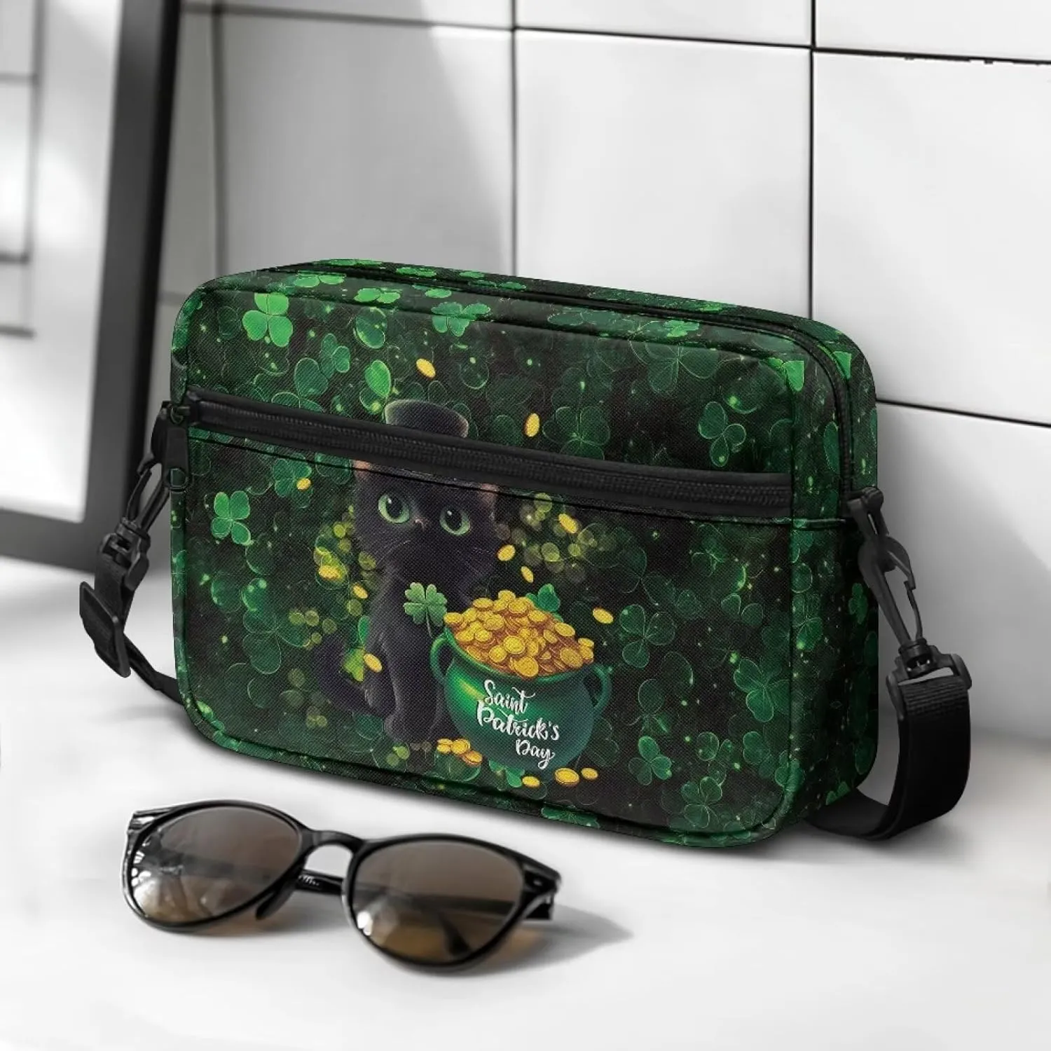 HUGS IDEA Women's Cross-Body Zipper Shoulder Bag St Patricks Day Shamrock Cell Phone Purse Handbag