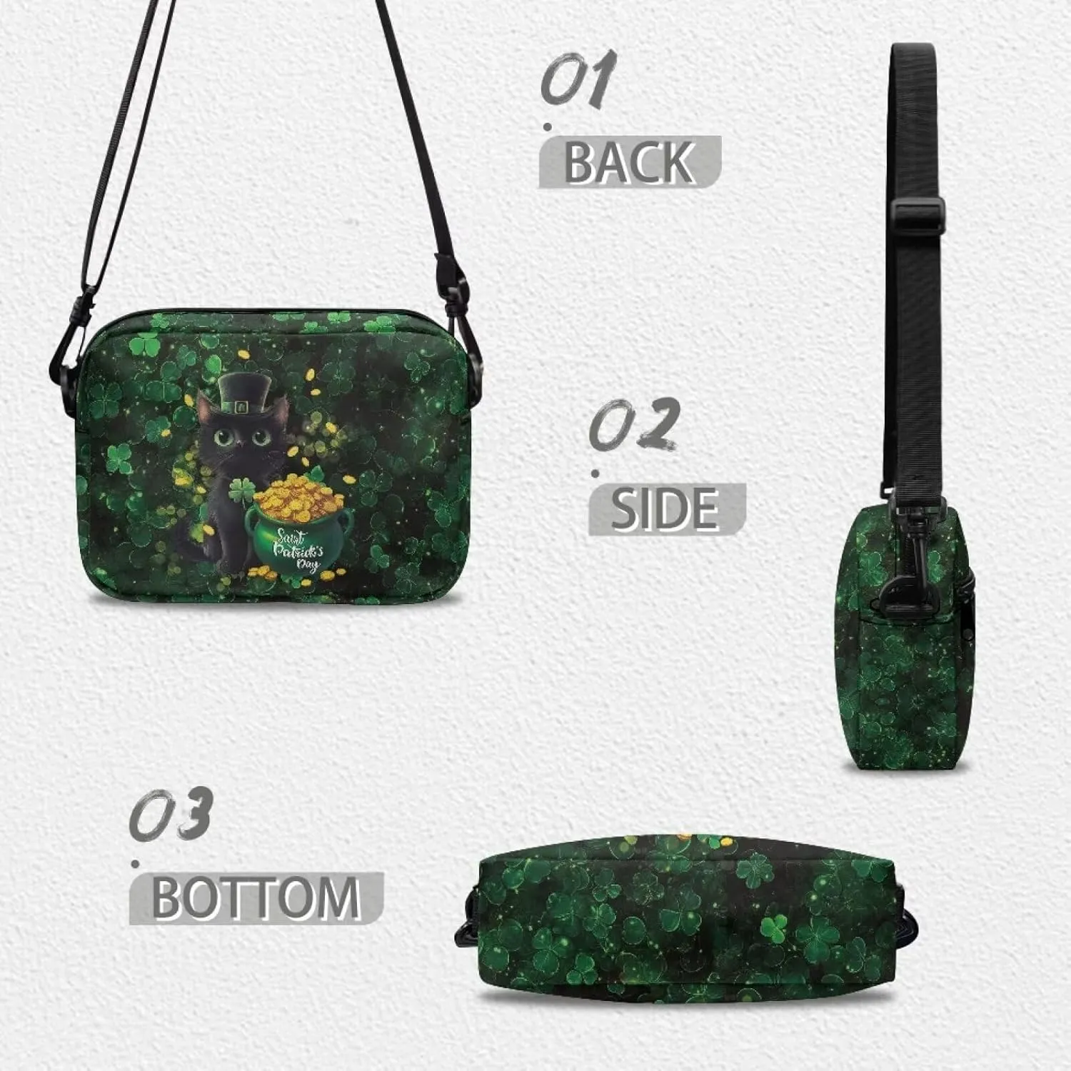 HUGS IDEA Women's Cross-Body Zipper Shoulder Bag St Patricks Day Shamrock Cell Phone Purse Handbag