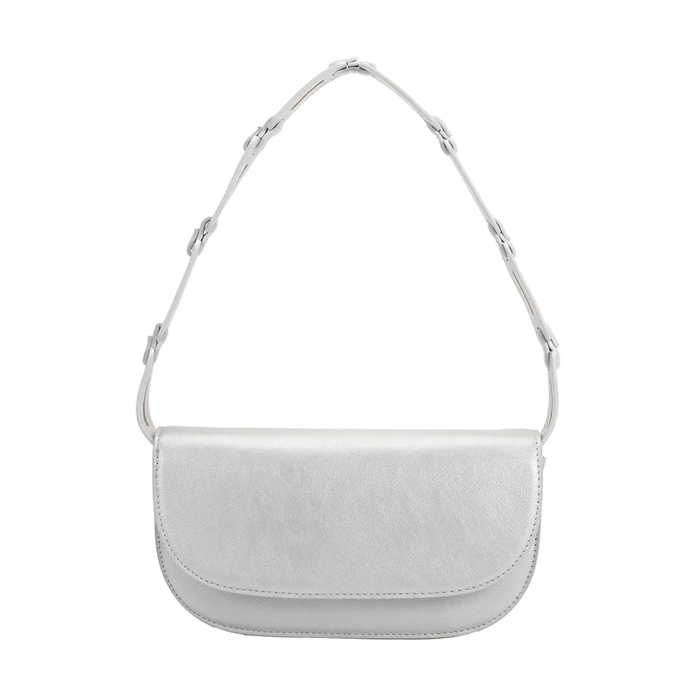 Inez Silver Metallic Recycled Vegan Shoulder Bag - FINAL SALE