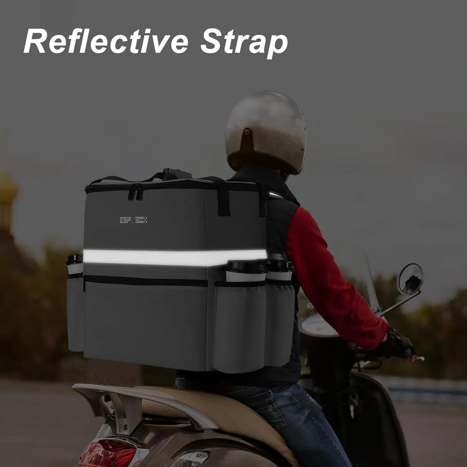 Insulated Food Delivery Backpack with Cup Holder - Perfect for Uber Eats, Doordash & Postmates. Leakproof and Reflective Gray Bag for Hot/Cold Food Delivery on Bike.