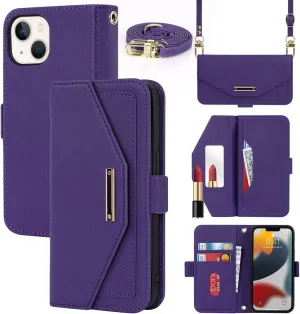 Jaorty Crossbody Wallet for iPhone 13 Mini Case with Adjustable Lanyard Strap Credit Card Holder 5.4",PU Leather Handbag Purse Kickstand Make Up Mirror Cover Case for Men Women Girl,Purple Jaorty Crossbody Wallet for iPhone 13 Mini Case with Adjustable Lanyard Strap Credit Card Holder 5.4",PU Leather Handbag Purse Kickstand Make Up Mirror Cover Case for Men Women Girl,Purple
