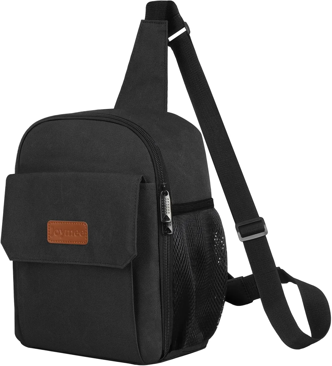 Joymee Sling Lunch Box Lunch Bag for Women Men Adult Portable Leakproof Reusable Insulated-Crossbody Lunchbox small Cooler with Shoulder Strap Side Pockets Front Pocket for Work Travel - Black