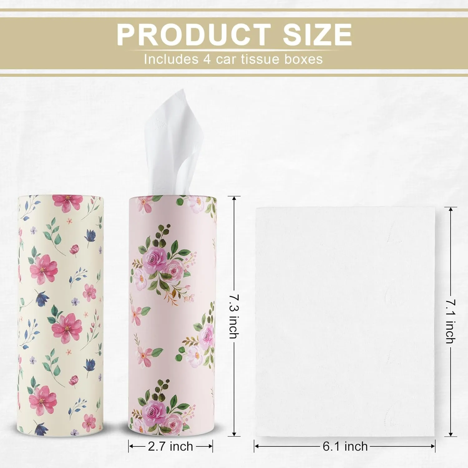 JUSTTOP Car Tissue Holder,4 Pack Car Cup Holder Facial Tissues with Kleenex Travel Tissue Bag,Convenient Flower Combination Tissue Bag,Car Accessories Interior for Women (4 Canisters/200 Tissues)