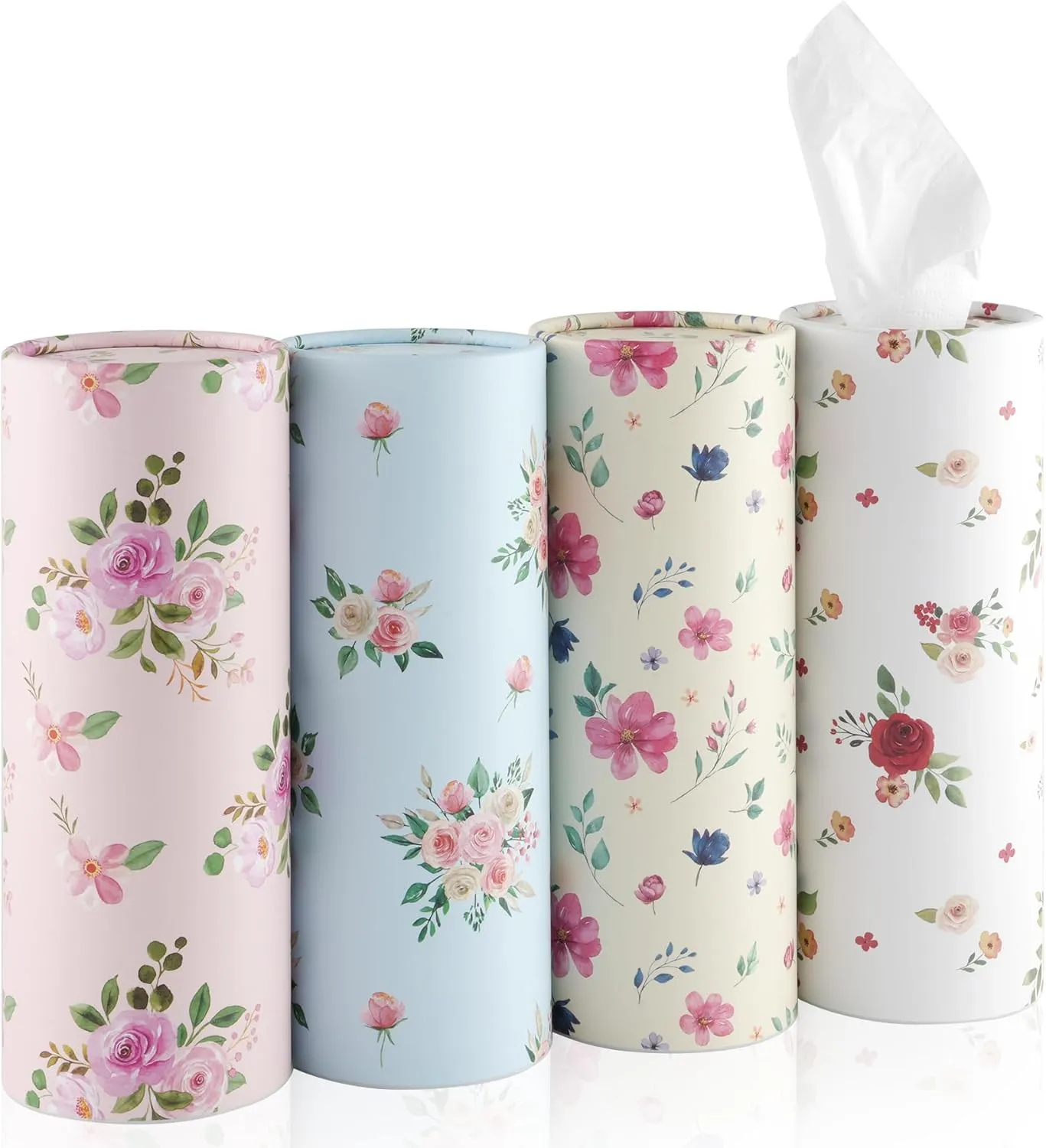 JUSTTOP Car Tissue Holder,4 Pack Car Cup Holder Facial Tissues with Kleenex Travel Tissue Bag,Convenient Flower Combination Tissue Bag,Car Accessories Interior for Women (4 Canisters/200 Tissues)