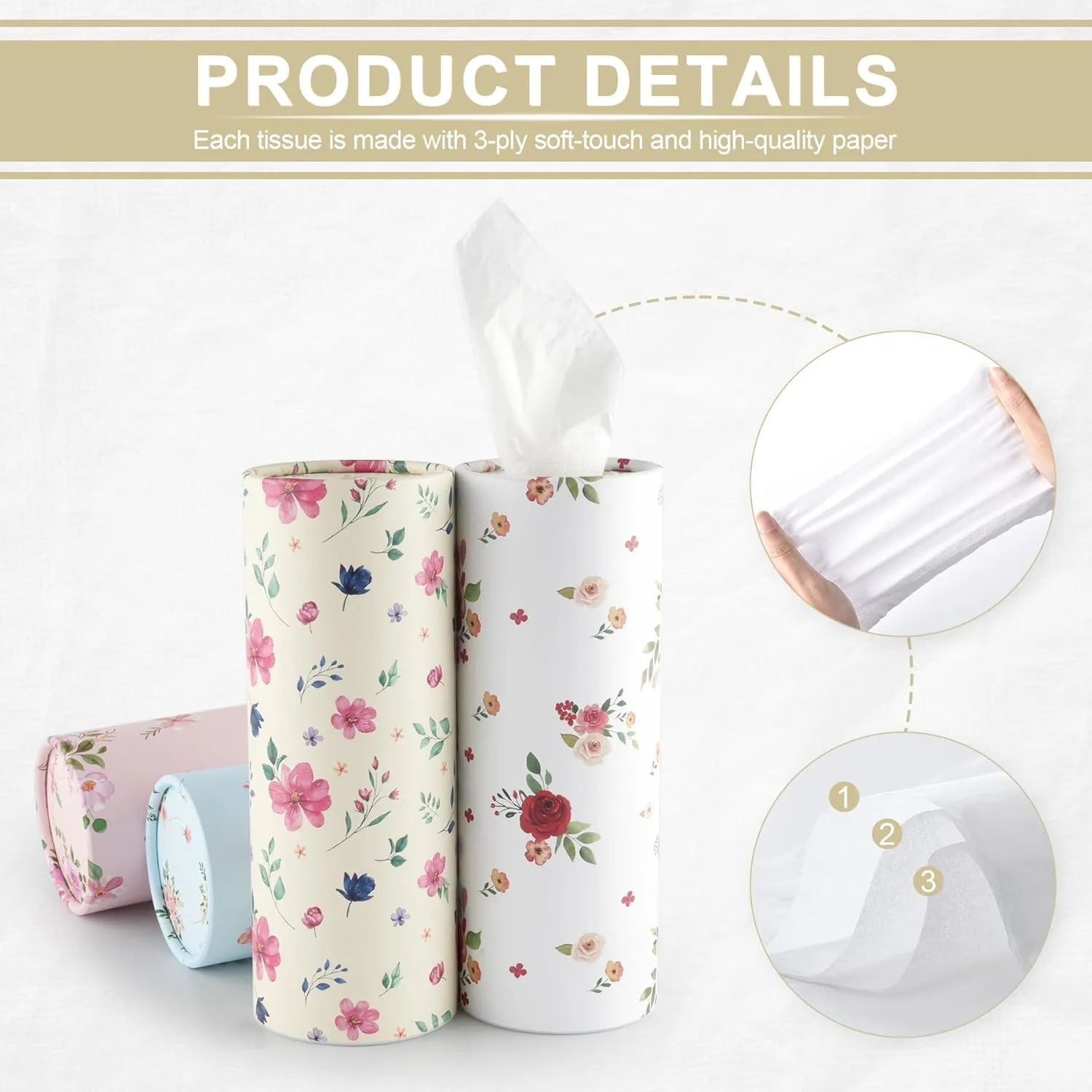 JUSTTOP Car Tissue Holder,4 Pack Car Cup Holder Facial Tissues with Kleenex Travel Tissue Bag,Convenient Flower Combination Tissue Bag,Car Accessories Interior for Women (4 Canisters/200 Tissues)