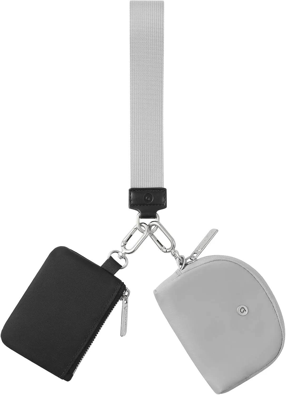 Keychain Wallet Mini Zip Around Wristlet Wallets for Women Detachable Dual Pouch Wristlet Portable Coin Purse Small Wallets With RFID Blocking (Black & Gray)