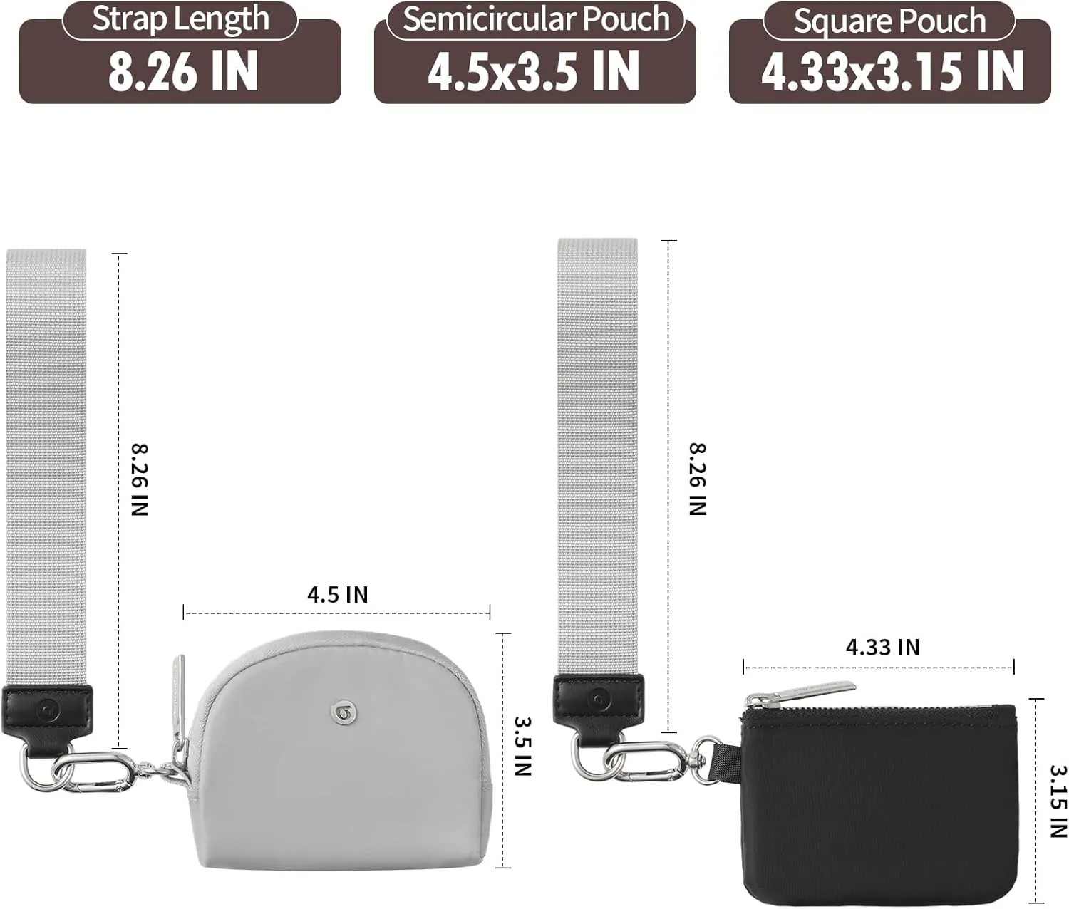 Keychain Wallet Mini Zip Around Wristlet Wallets for Women Detachable Dual Pouch Wristlet Portable Coin Purse Small Wallets With RFID Blocking (Black & Gray)