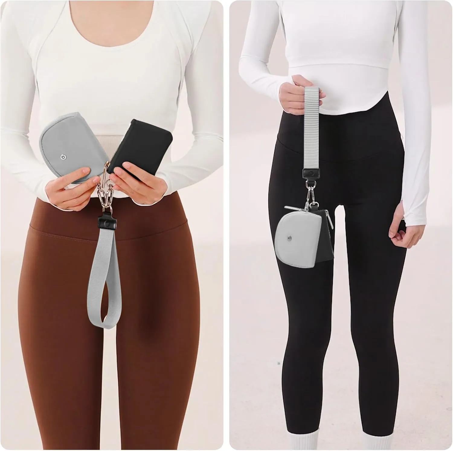 Keychain Wallet Mini Zip Around Wristlet Wallets for Women Detachable Dual Pouch Wristlet Portable Coin Purse Small Wallets With RFID Blocking (Black & Gray)