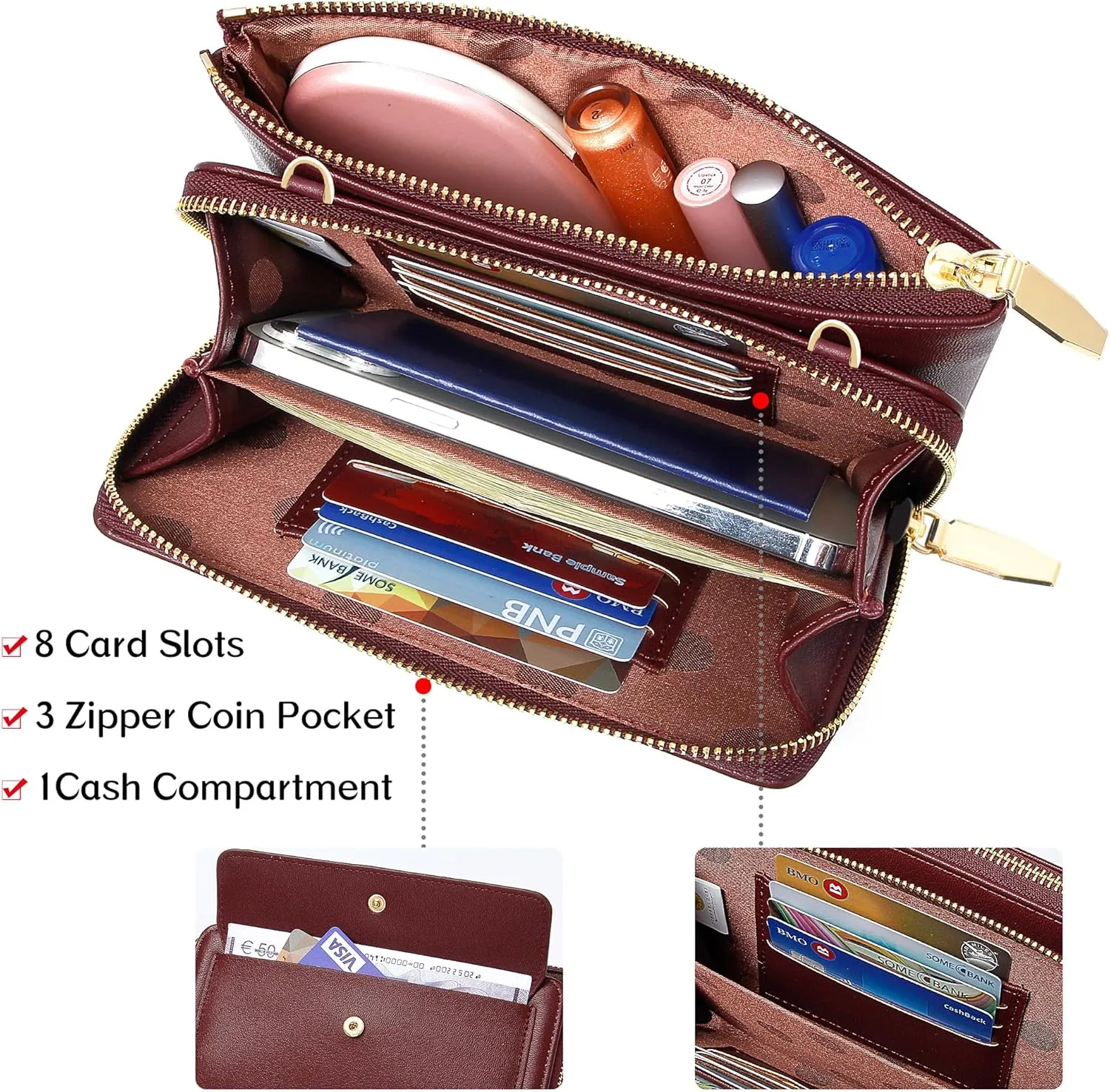 KUKOO Small Crossbody Bag for Women Cell Phone Wallet Purse Mini Shoulder Handbags with Card Slots