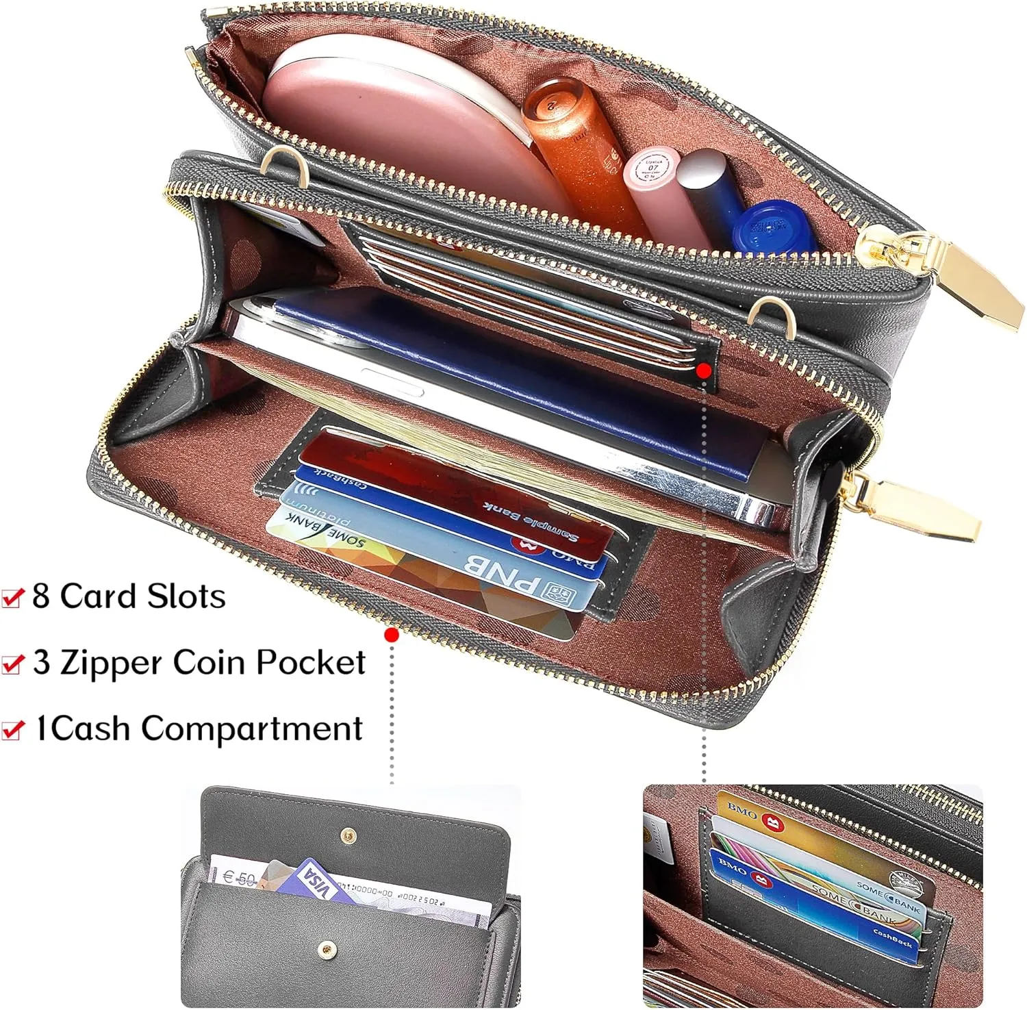 KUKOO Small Crossbody Bag for Women Cell Phone Wallet Purse Mini Shoulder Handbags with Card Slots