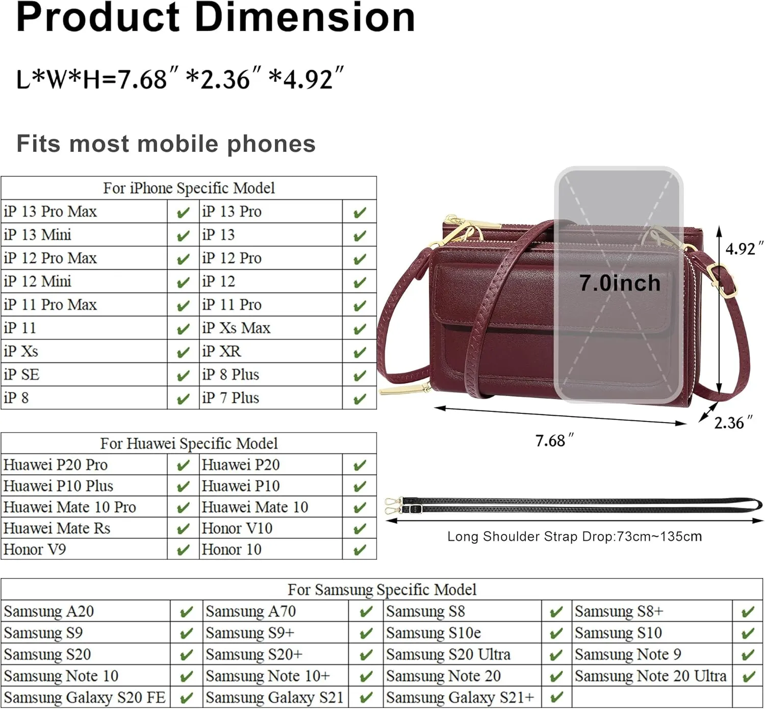 KUKOO Small Crossbody Bag for Women Cell Phone Wallet Purse Mini Shoulder Handbags with Card Slots