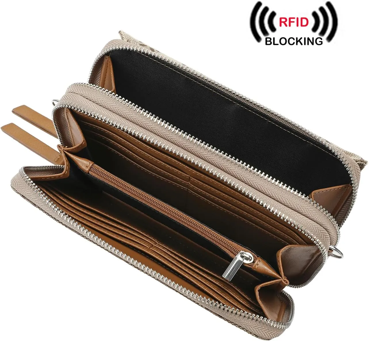 Lanyani RFID Crossbody Wallet Wristlet Purse with Phone Pocket For Women Vegan Leather