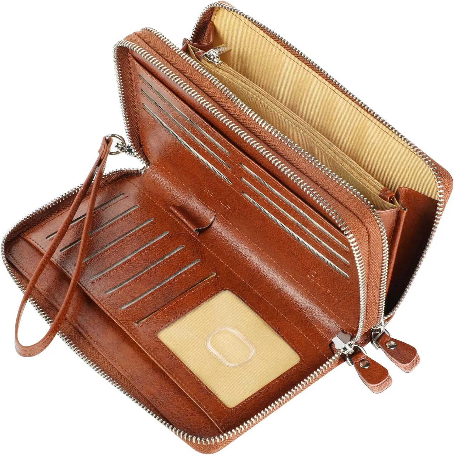 Lavemi Women's RFID Blocking 100% Leather Large Capacity Zip Around Wallet Phone Holder Clutch Travel Purse Wristlet
