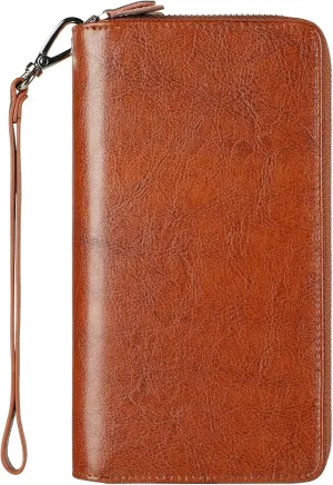 Lavemi Women's RFID Blocking 100% Leather Large Capacity Zip Around Wallet Phone Holder Clutch Travel Purse Wristlet