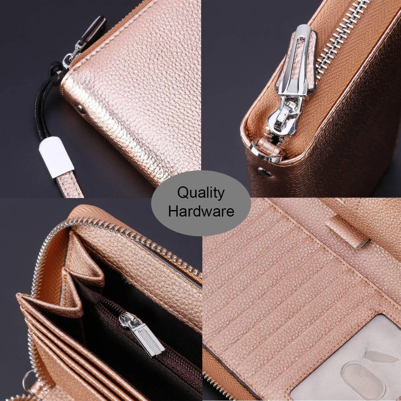 Lavemi Women's RFID Blocking 100% Leather Large Capacity Zip Around Wallet Phone Holder Clutch Travel Purse Wristlet
