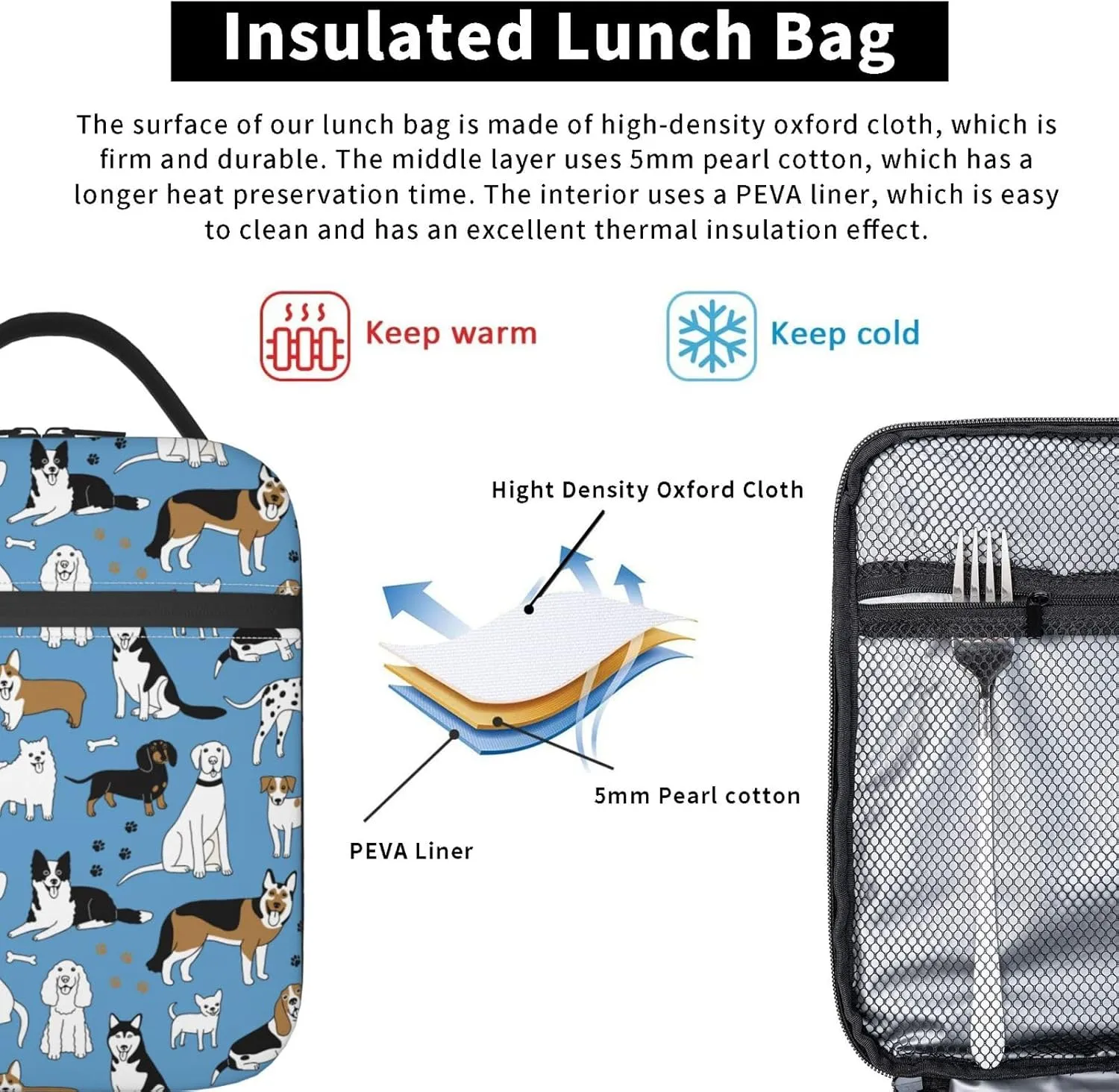 Little Dog Lunch Box Insulated Lunch Bag Portable Mini Cooler Reusable Large Lunch Tote For Boys, Girls, Men, Women