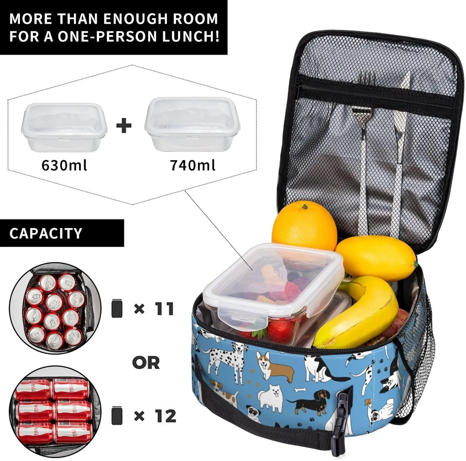 Little Dog Lunch Box Insulated Lunch Bag Portable Mini Cooler Reusable Large Lunch Tote For Boys, Girls, Men, Women