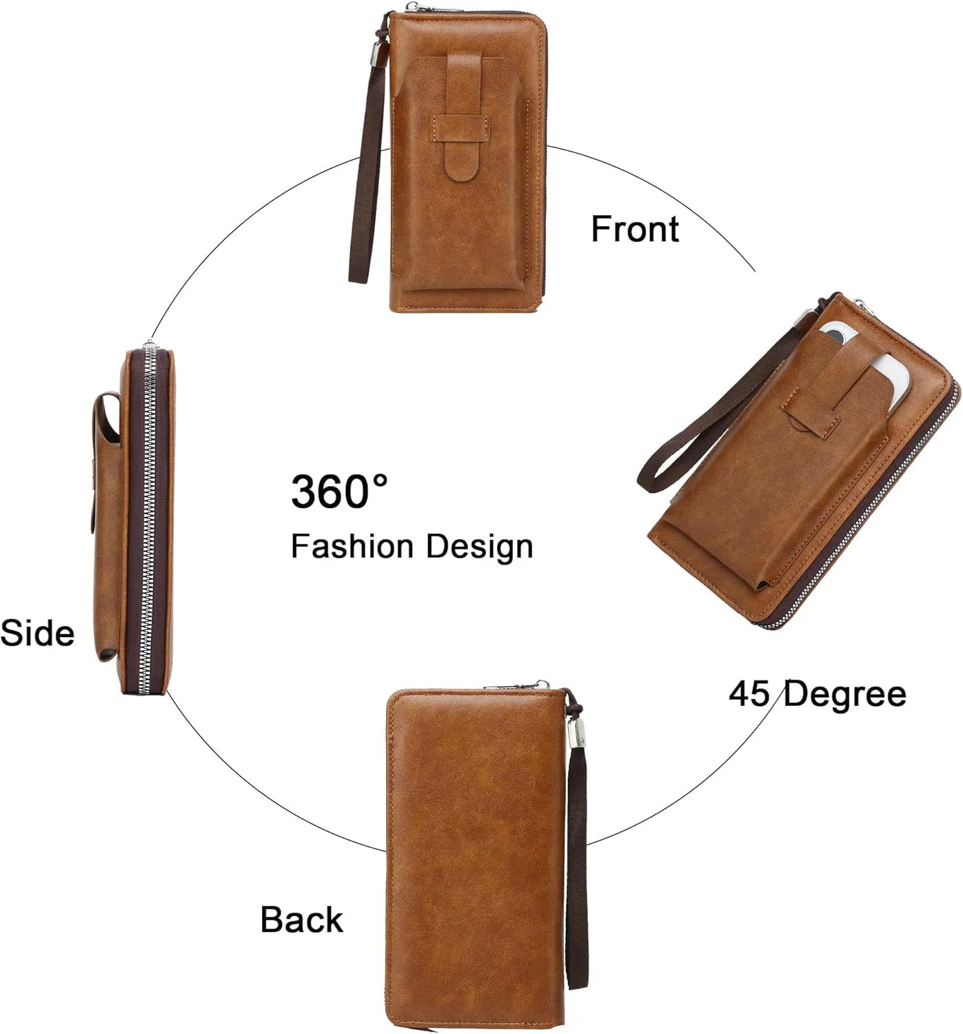 Long Wallet for Women-Large Capacity Leather Credit Card Holder Wallets Women Zipper Clutch Wristlet With Phone Pocket