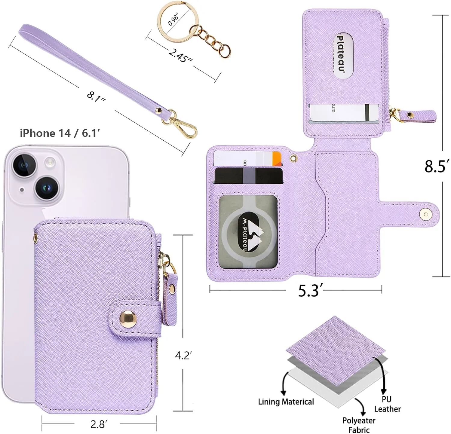M-Plateau Wristlet Keychain, Wallet Key ring Bracelet with Wrist Wallet for Women with Key Holder Gift Box (Lavender)