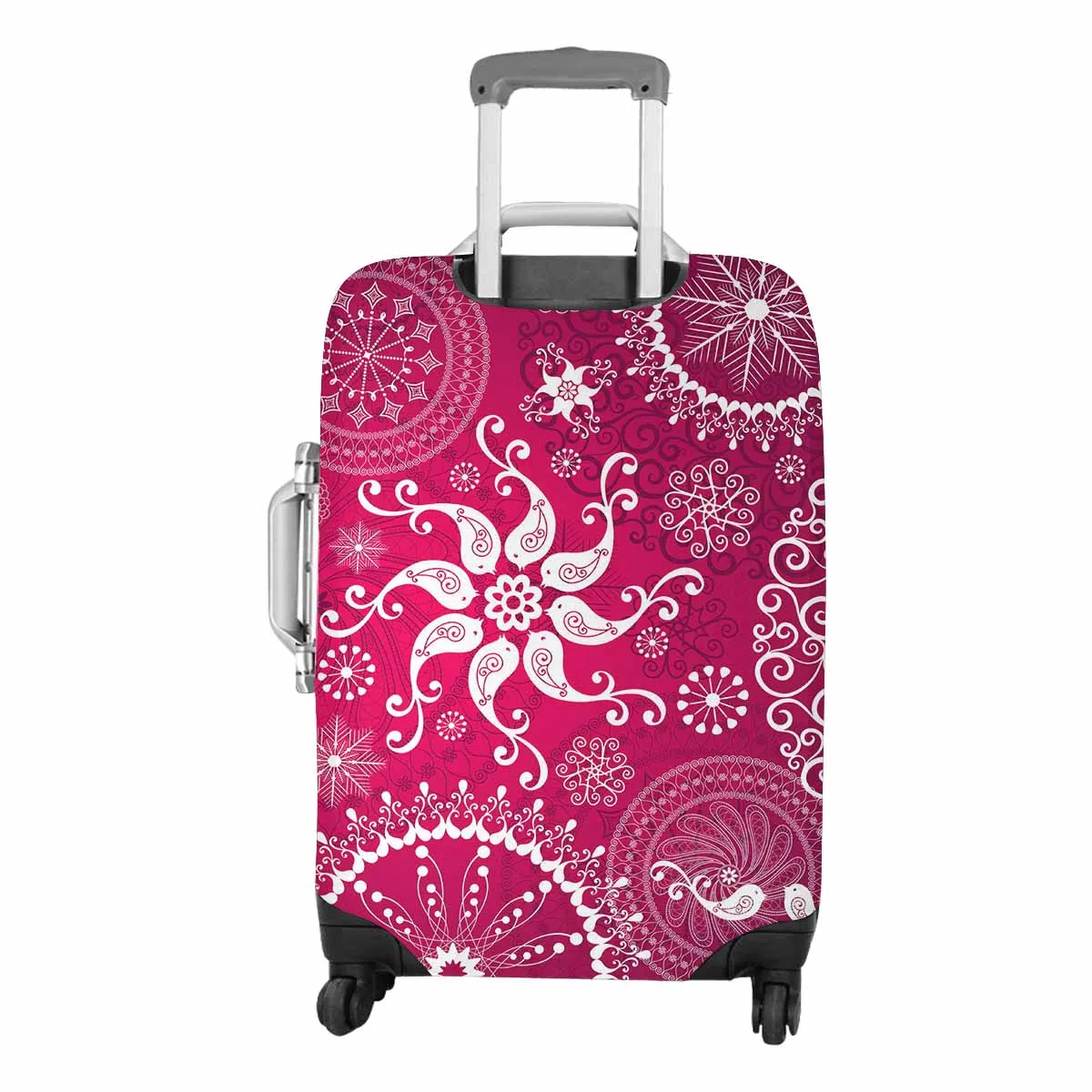 Mandala themed Cover for Luggage suitcase printed red repeating pattern with  white stylized birds and vintage snowflakes