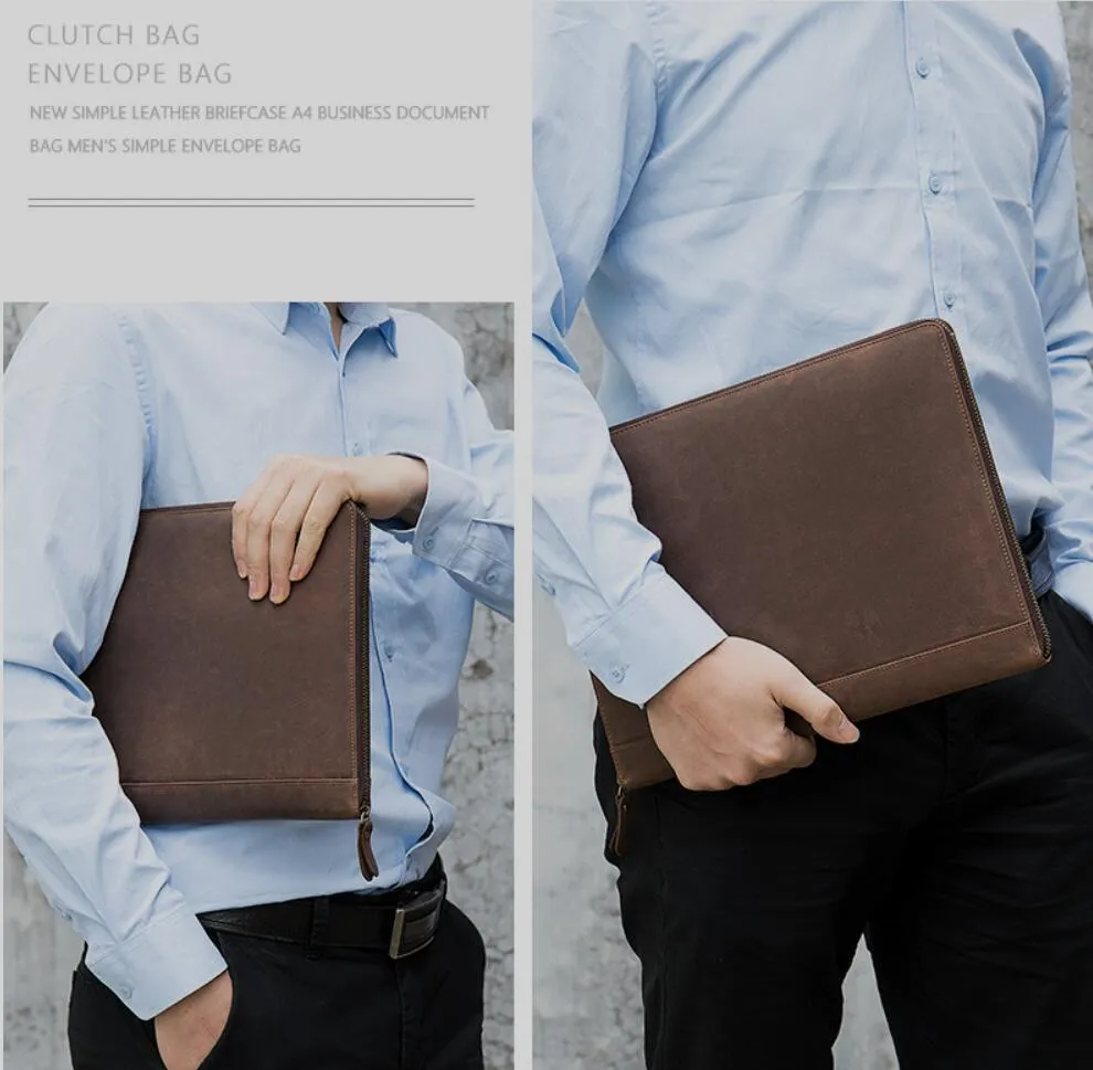 Men's Leather Portfolio iPad Padfolio Notebook Holder File Document Organizer, Notepad Folder, Business Briefcase for Gift