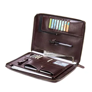 Men's Leather Portfolio iPad Padfolio Notebook Holder File Document Organizer, Notepad Folder, Business Briefcase for Gift