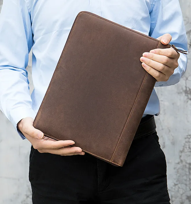 Men's Leather Portfolio iPad Padfolio Notebook Holder File Document Organizer, Notepad Folder, Business Briefcase for Gift
