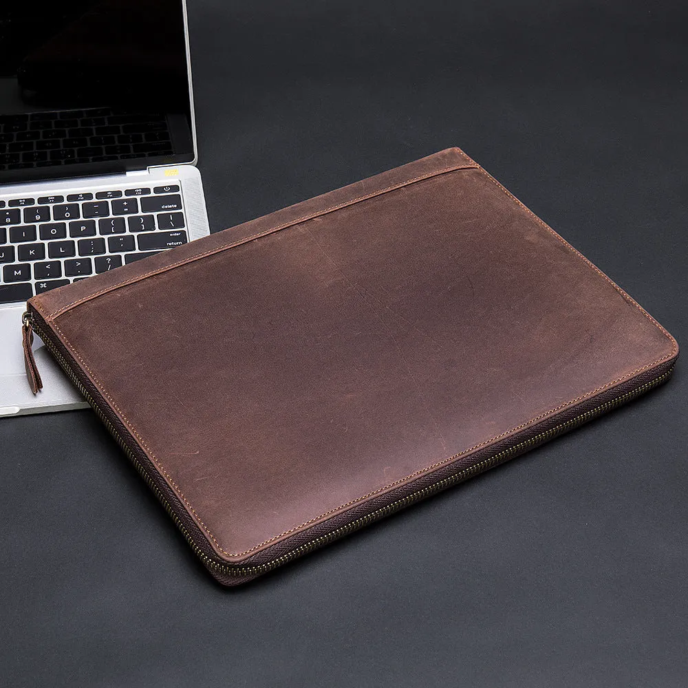 Men's Leather Portfolio iPad Padfolio Notebook Holder File Document Organizer, Notepad Folder, Business Briefcase for Gift