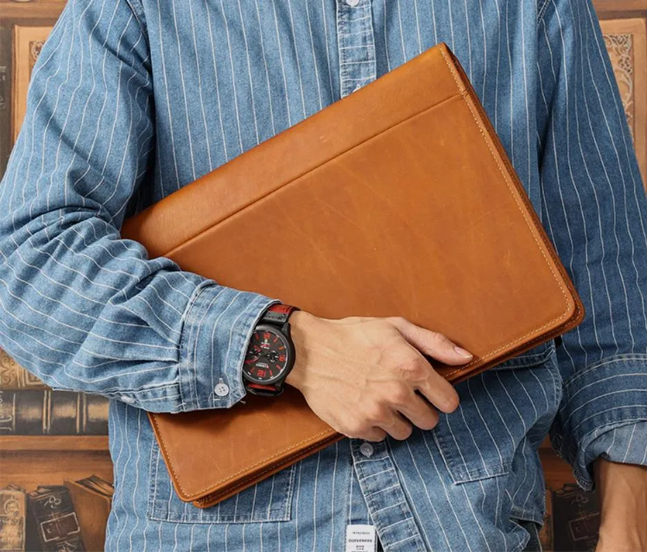 Men's Leather Portfolio, Personalized Document Folder,A4 Notebook Holder, Business Briefcase, Gift/1428