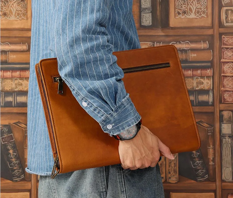 Men's Leather Portfolio, Personalized Document Folder,A4 Notebook Holder, Business Briefcase, Gift/1428