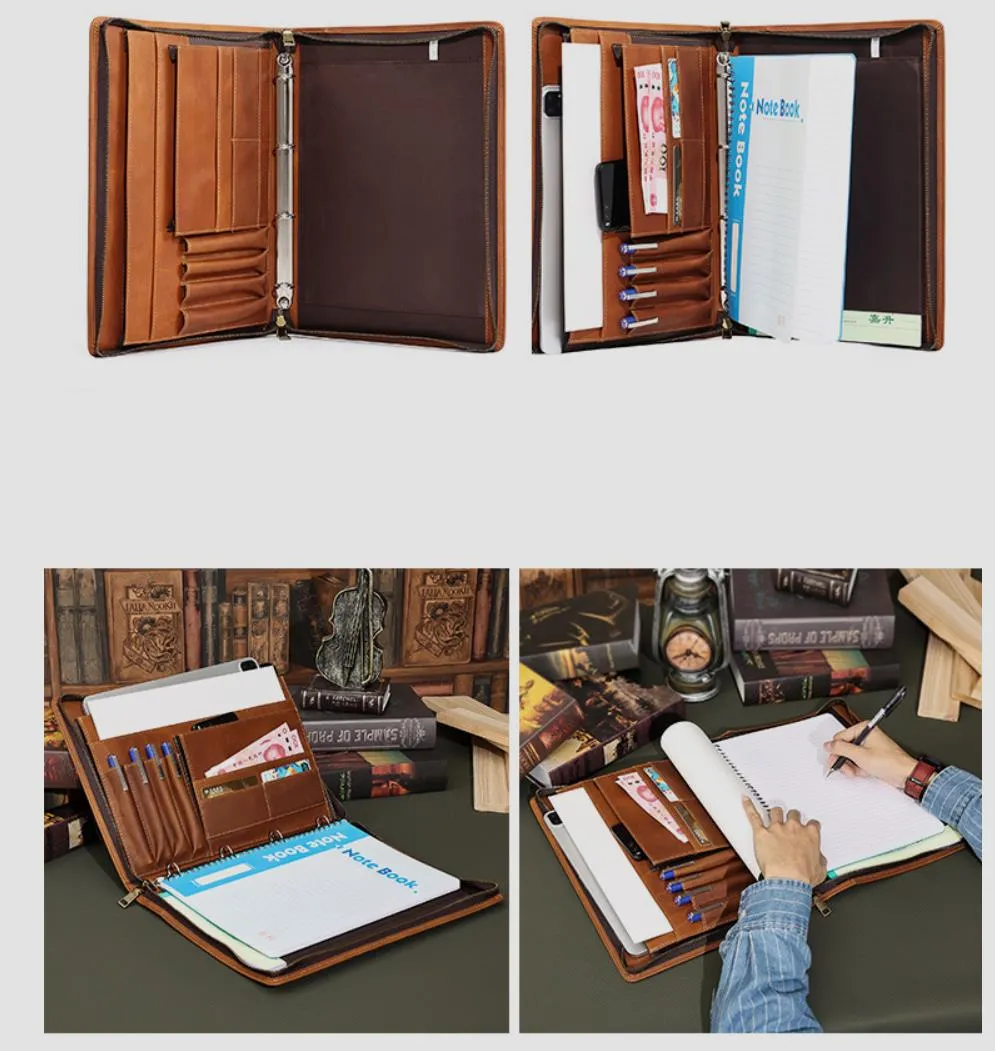 Men's Leather Portfolio, Personalized Document Folder,A4 Notebook Holder, Business Briefcase, Gift/1428