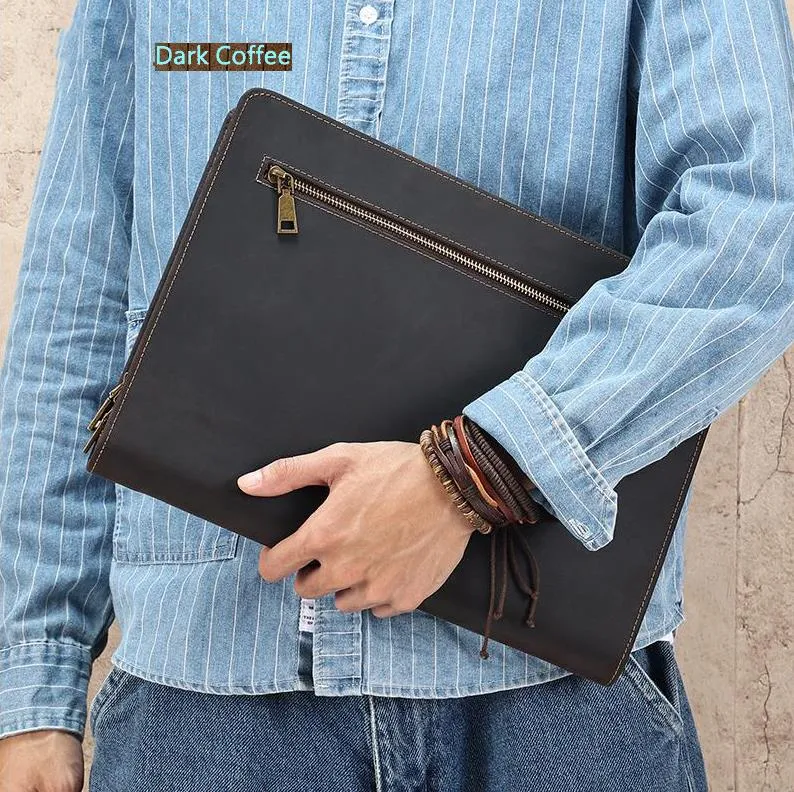 Men's Leather Portfolio, Personalized Document Folder,A4 Notebook Holder, Business Briefcase, Gift/1428