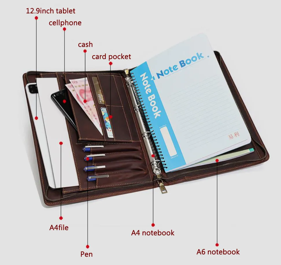 Men's Leather Portfolio, Personalized Document Folder,A4 Notebook Holder, Business Briefcase, Gift/1428