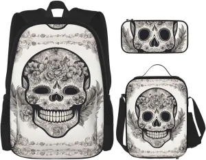 Mexican Skull print 3-Piece Casual Backpack Set (Backpack   Waist Bag   Small Pouch), Unisex Daypack Mexican Skull print 3-Piece Casual Backpack Set (Backpack   Waist Bag   Small Pouch), Unisex Daypack