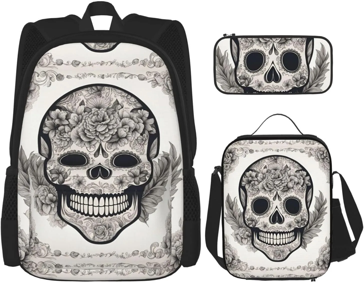 Mexican Skull print 3-Piece Casual Backpack Set (Backpack   Waist Bag   Small Pouch), Unisex Daypack